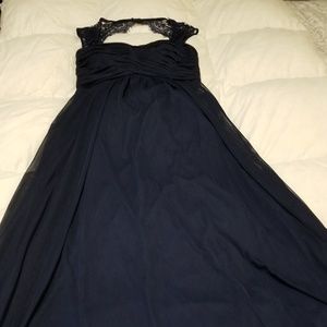 Navy Formal Dress with Lace Detail